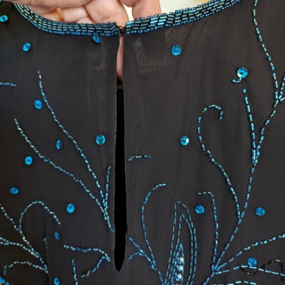 DAZZLING SILK | BEADED & SEQUIN | Vintage | Black Tie Top | L | EVC - Picture 8 of 11